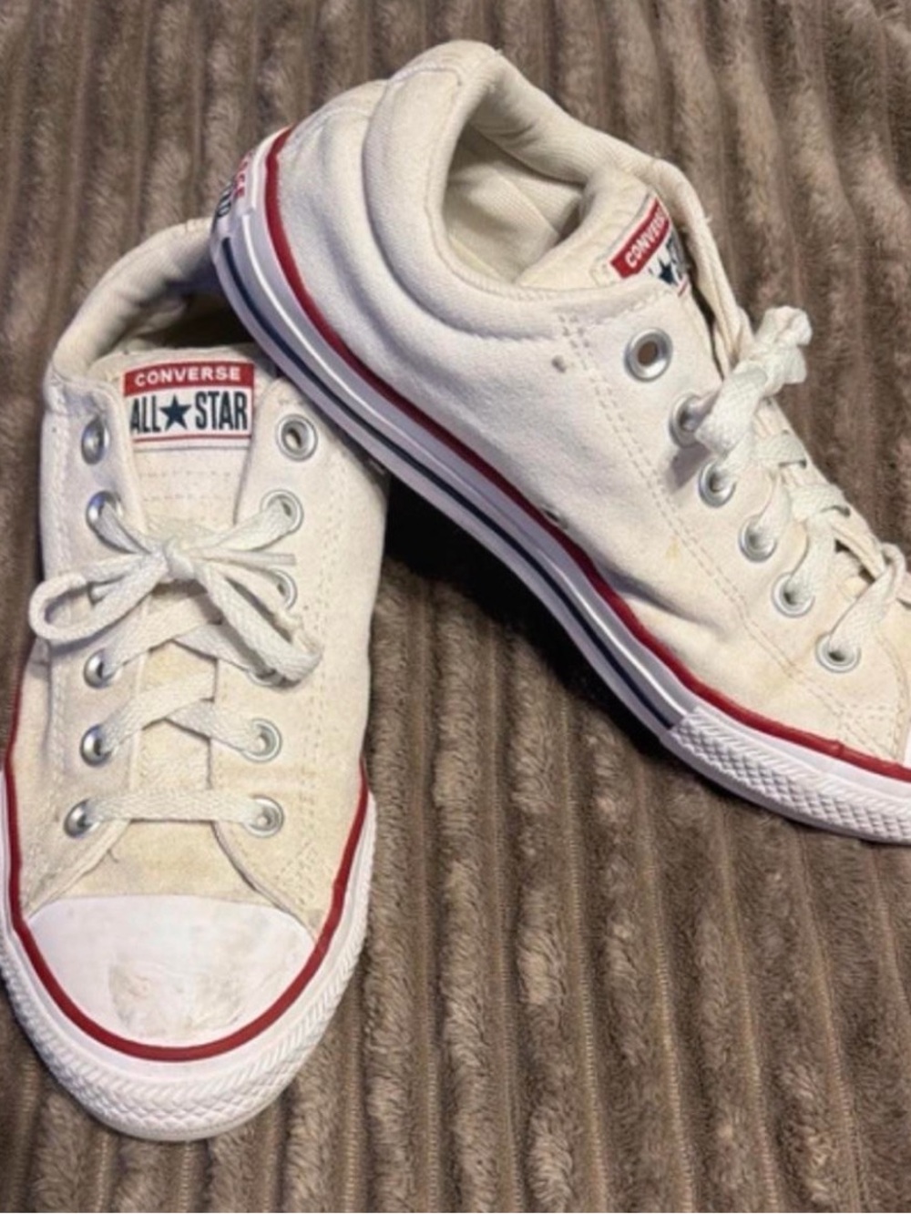 Converse Kids White Canvas Low Top Sneakers with Red Trim